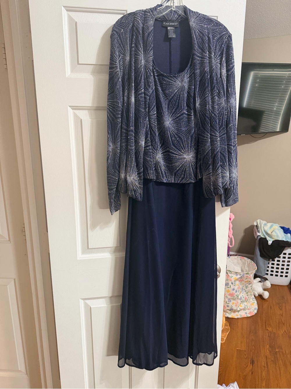 Cachet Navy Starburst Pattern Maxi Dress with Jacket